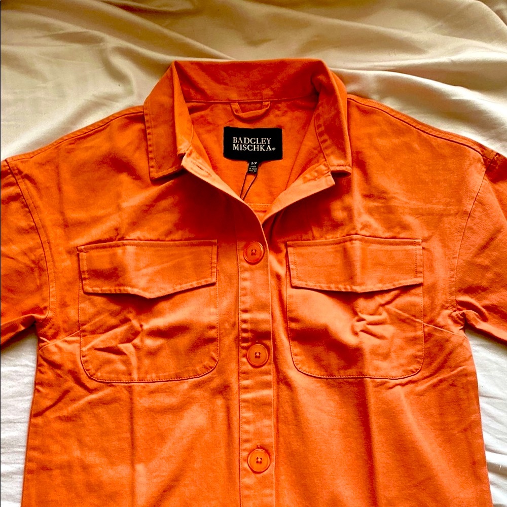 NWT Badgley Mischka Orange Button-Up Shirt - Picture 5 of 8